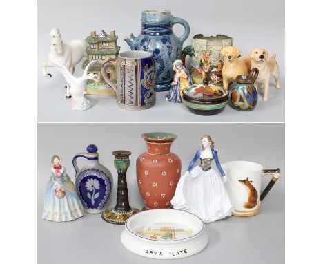 Doulton Reynard the Fox Jug, Shelley Mabel Lucie Attwell baby bowl, Royal Doulton A Wandering Minstrel loving cup, two Beswic