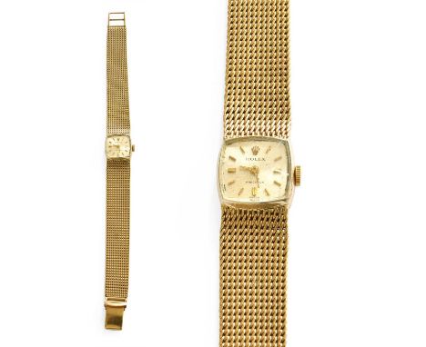 A Lady's 9 Carat Gold Rolex Precision Wristwatch, manual wound lever movement signed, silvered dial signed, inside case back 