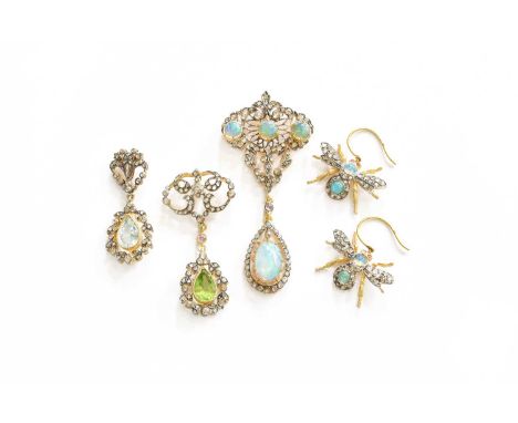 A Small Quantity of Jewellery, comprising a peridot and diamond pendant, drop length 4.4cm; an aquamarine and diamond pendant