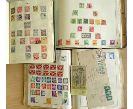 Stamp Accumulation in Large Container, several albums, some vintage incl. large ledger-style album with 100s/1000s pre-1950 B