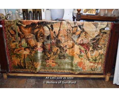 DECORATIVE TAPESTRY EMBROIDERY DEPICTING GENGHIS KHAN, 1680 X 1200