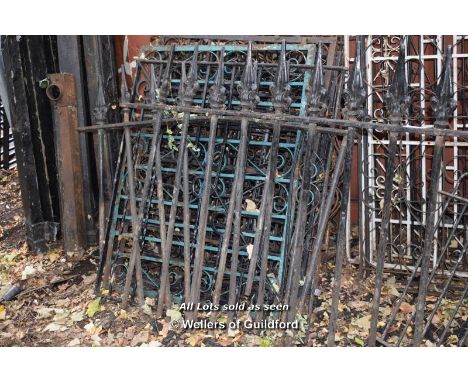 TWO CAST IRON RAILING SECTIONS, EACH 1150 HIGH, THE LONGEST 1500