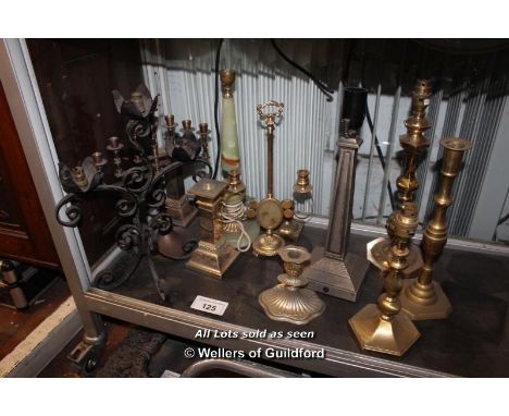 SHELF OF MAINLY MIXED CANDLESTICKS