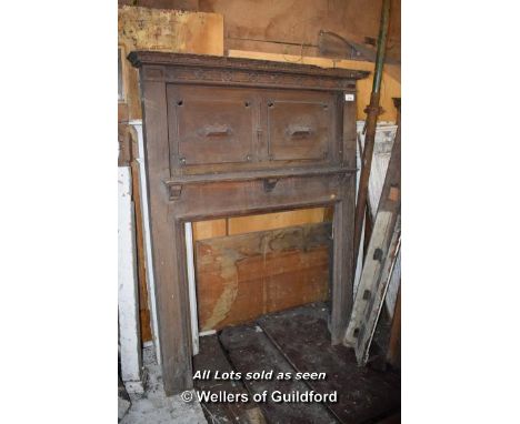 CARVED OAK FIRE SURROUND WITH LOWER MANTEL SHELF, 1370 X 210 X 1770