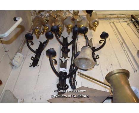 SET OF FOUR WROUGHT IRON TWIN BRANCH LIGHT FITTINGS