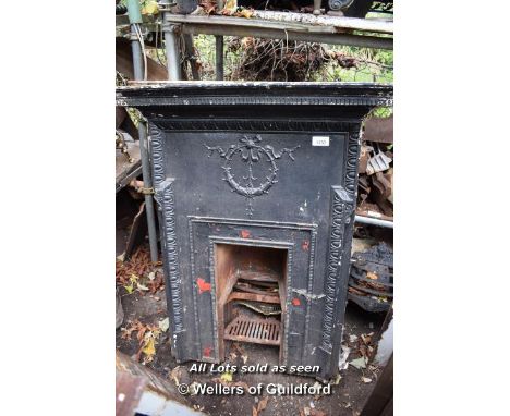 ORNATE CAST IRON FIREPLACE WITH TILE SURROUND, 1140 X 1370