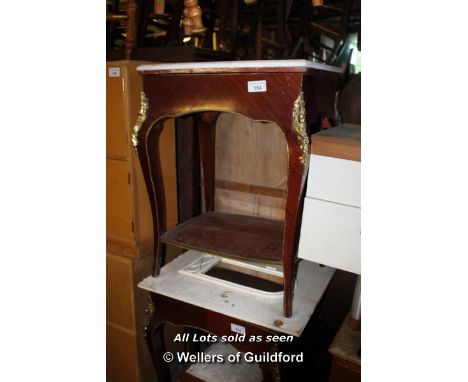 MAHOGANY MARBLE TOPPED CONSOLE TABLE WITH BRASS DECORATION, 715 X 570 X 890