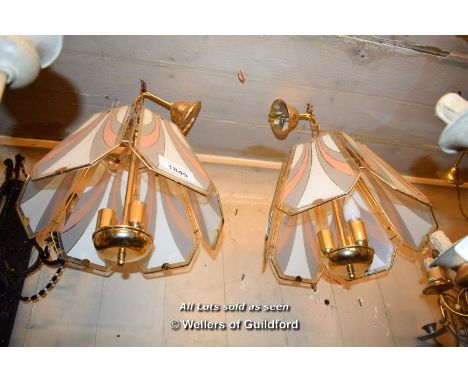 PAIR OF DECORATIVE BRASS LIGHT FITTINGS