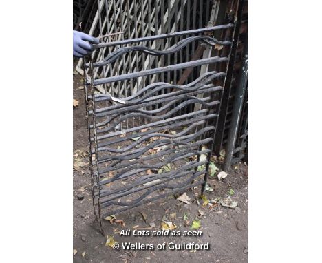 SET OF TWO MATCHING DECORATIVE WROUGHT IRON RAILING SECTIONS, EACH 920 X 630