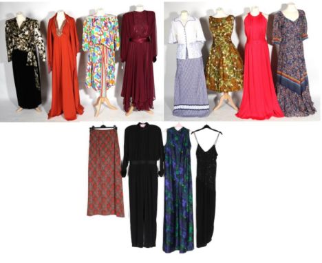 A Group of Ladie's Assorted 1970s and Later Clothing comprising a Roland Kerry black spaghetti strap cocktail dress (labelled