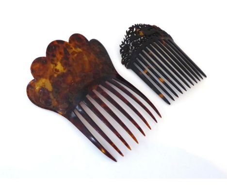 Late 19th Century Tortoiseshell Hair Comb, with a carved and pierced mount depicting a peacock amongst foliage, 11cm by 8.5cm