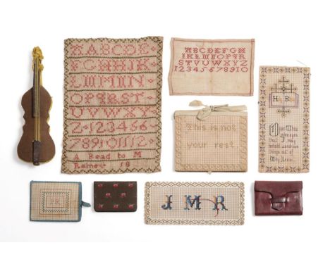 Small Unframed Alphabet Sampler, worked in red cross stitch, 'A Read to M Bainey 1800', 15cm by 10cm; Another Unfinished Alph