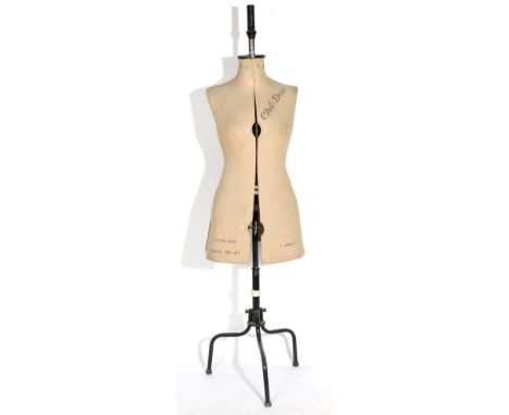 Chil-Daw Adjustable Mannequin, on tripod stand, printed 'Bust 36-43' and 'No 344739'Some wear to the fitting.  Body appears q