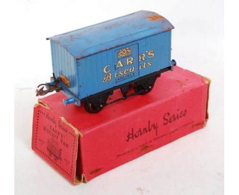 1934-41 Hornby Carr's Biscuits van, black standard base, lighter blue body and roof, sliding door, revised transfers, body (V