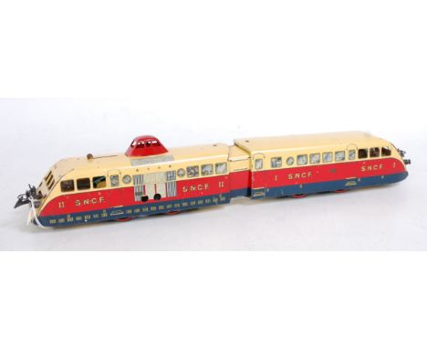 French Hornby postwar SNCF 2 car Bugatti railcar 20v AC marks to roof and sides (G)