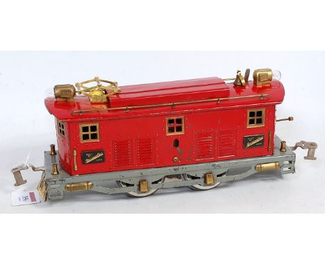 American Flyer GI 0-4-0 red with grey base electric outline with headlights, bell and single pantograph - chips to body (G)