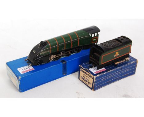 A Hornby Dublo 3-Rail EDL11 Gloss green "Silver King" locomotive in plain blue box (G-BF), and repainted tender in poor blue 