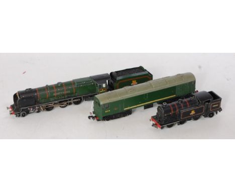 Hornby Dublo 3-rail 'Duchess of Montrose' play wear (F-G) BR black 0-6-2 tank engine, paint loss to raised edges (F-G) and Co