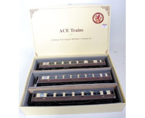 ACE Trains 40cm series coaches C/12 BR Pullmans Set A Eagle, Amethyst and Car 351, film protection to sides still in place (E