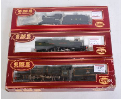 3 GMR (Airfix) locomotives BR green 'Royal Scot' (G-BP) LMS Fowler 0-6-0 engine and tender (G-BG), and GWR prairie tank engin