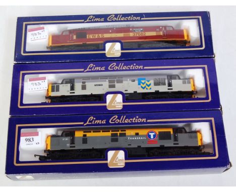 Lima class 37 collection No. 37351 Trainsrail yellow/grey (M-BM) No. 37137 'Clyde Iron' Railfreight coal grey (M-BM), and No.