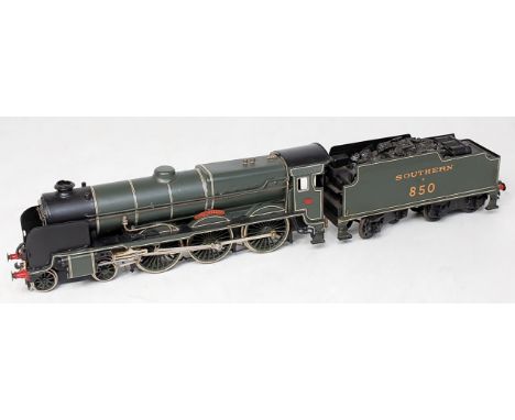 A brass kit built Southern olive green 'Lord Nelson' engine and tender, fine scale wheels (G)