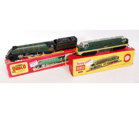 A Hornby Dublo 2211 "Golden Fleece" engine and tender, repainting to areas (FR-BG), together with a 2234 Deltic Type Diesel L