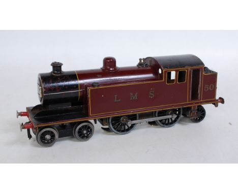 Leeds? fine scale maroon LMS 4-4-2 Tank loco no.50 fitted with a rebuilt electric mechanism - considerable chips to body (F-G