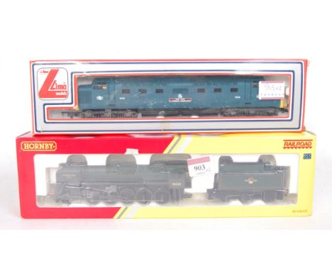 A Hornby Railroad R2785 BR green class 9F engine and tender 'Evening Star' (NM-BG) together with Lima BR blue 'Deltic' class 