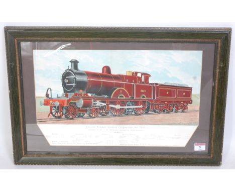 An Alf Cooke Ltd railway print depicting a Midland Railway Express locomotive No. 2632, with annotations discussing and highl