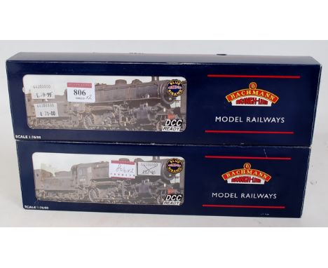 Bachmann 32-579 Ivatt BR black 2-6-0 engine and tender No. 43096 in wrong box (G-BG) and a similar 32-585 No. 43106 (G-BG) bo