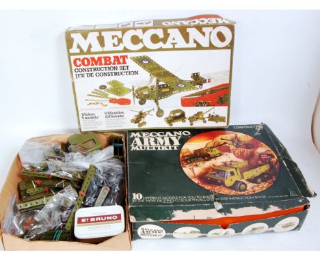Meccano Army Multikit, little used (G-BP); Army Combat kit little used (G-BG) and a quantity of Multikit spares