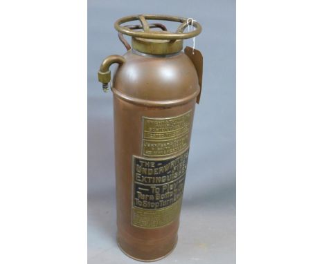 A vintage Knight and Thomas underwriters fire extinguisher with copper tank and brass fittings, H.61cm 