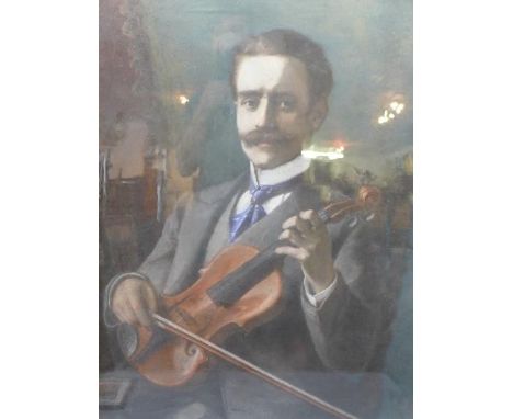 Bernard Pegot (Late 19th century French School), a portrait of a gentleman playing a violin, pastel, signed lower right, H.91