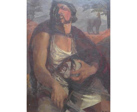 Dudley Holland (British, 1915-1956), a portrait study, oil on board, signed lower right and dated 46, H.67cm W.56cm 