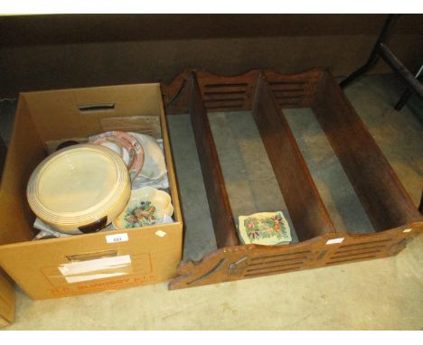 Wall Shelves, Box of Ceramics and Trinket Box of Costume Jewellery 