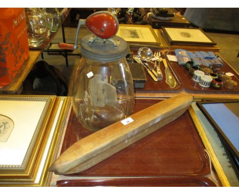 Vintage Butter Churn and a Loom Shuttle 