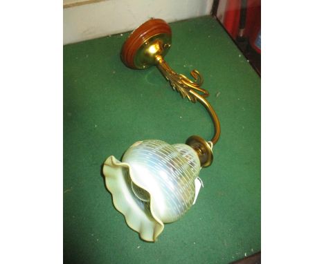 Arts &amp; Crafts Brass Wall Light with Vaseline Glass Shade 