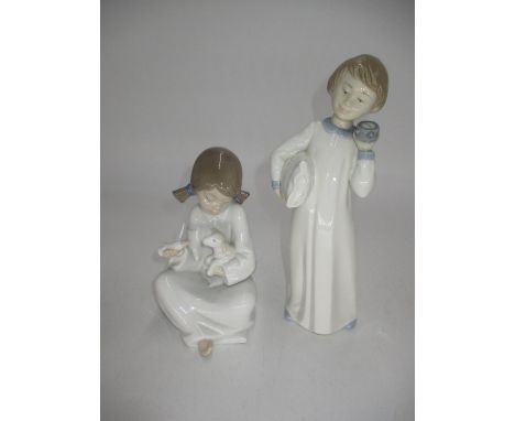 Two Nao Figures, Girl with Lamp and Boy with Pillow and Clock 