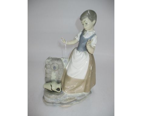 Nao Figure of a Girl at a Well with a Broken Vessel, 29cm 