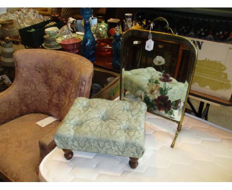 Victorian Mirror Panel Fire Screen and a Stool 