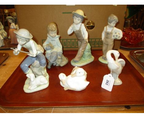 Four Nao Figures and Ducklings and a Lladro Goose 