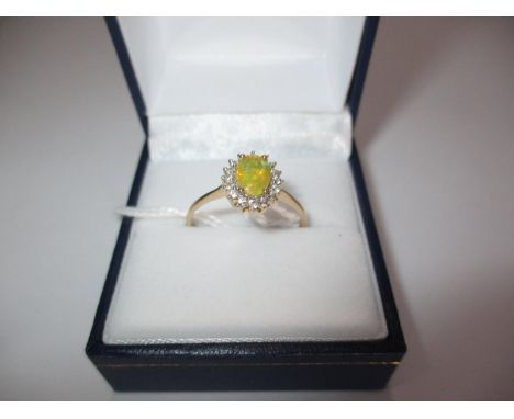 9ct Gold Opal and White Topaz Ring 