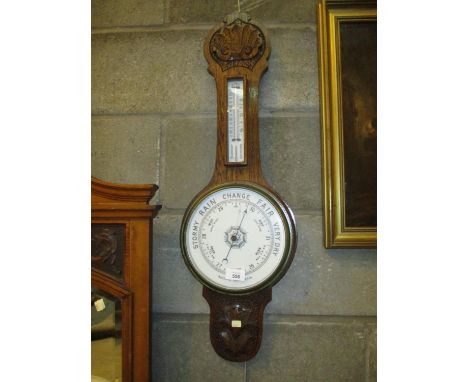 Carved Oak Case Aneroid Barometer 