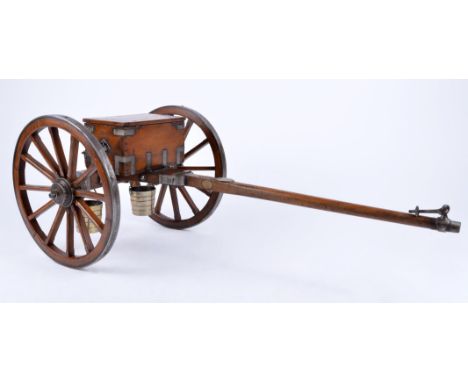  A fine early 19th Century Anglo-Indian model of an artillery ammunition limber, in teak with steel mounts, ammunition box wi