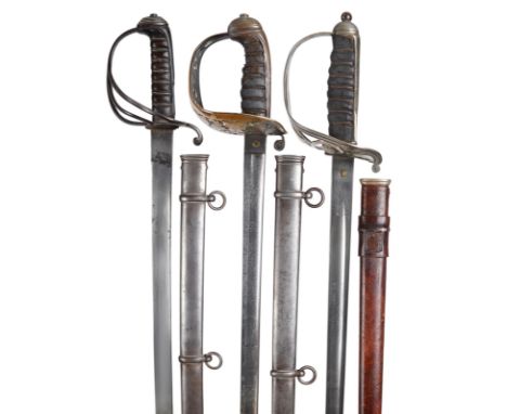  Three British regulation officer's swords: 1857 pattern Royal Engineers, etched blade with retailer's name of Joel Edward 9 