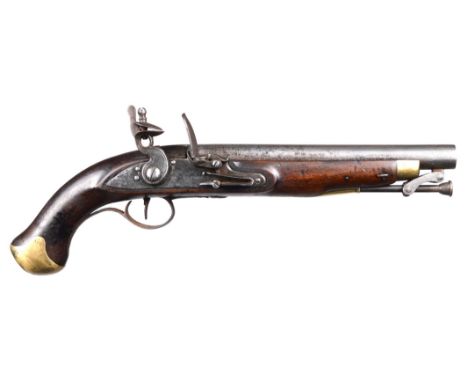  A 16 bore flintlock pistol by Sanders, of service type, barrel 8.5 in., lock signed 'W. SANDERS', ring necked cock, walnut f