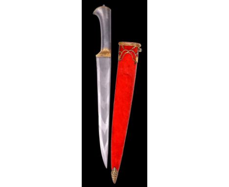  A Persian dagger (peshkabz), straight T-section blade 9.5 in., double edged for the last 2 in., of finely watered steel patt