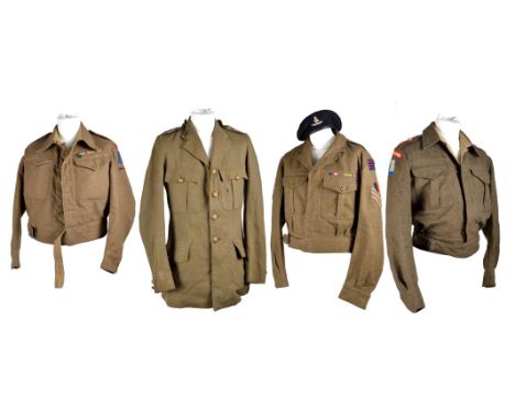 A collection of British Army uniform items, comprising: a 1943 dated Lieutenant's battledress blouse with Gloucester Regiment