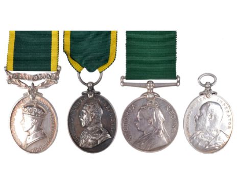 Four Long Service Medals: Volunteer Long Service, Victoria, with engraved attribution (3589 CORPL GT. BOOTH. 5TH VOL. B. MANR